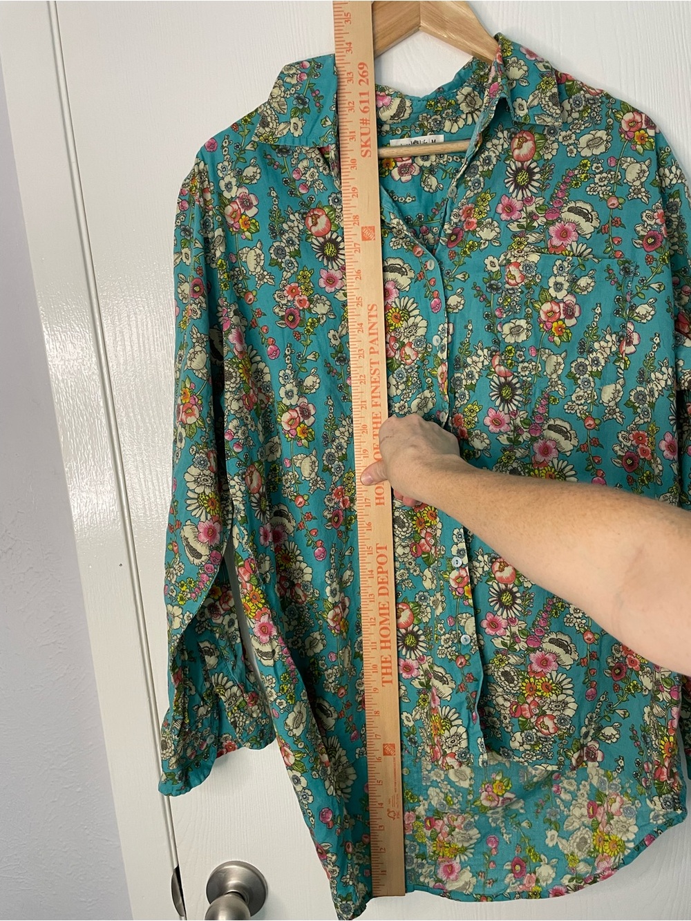 Natural Life Medium Teal Floral Cotton Button Down Tunic Shirt Boho - Picture 4 of 10